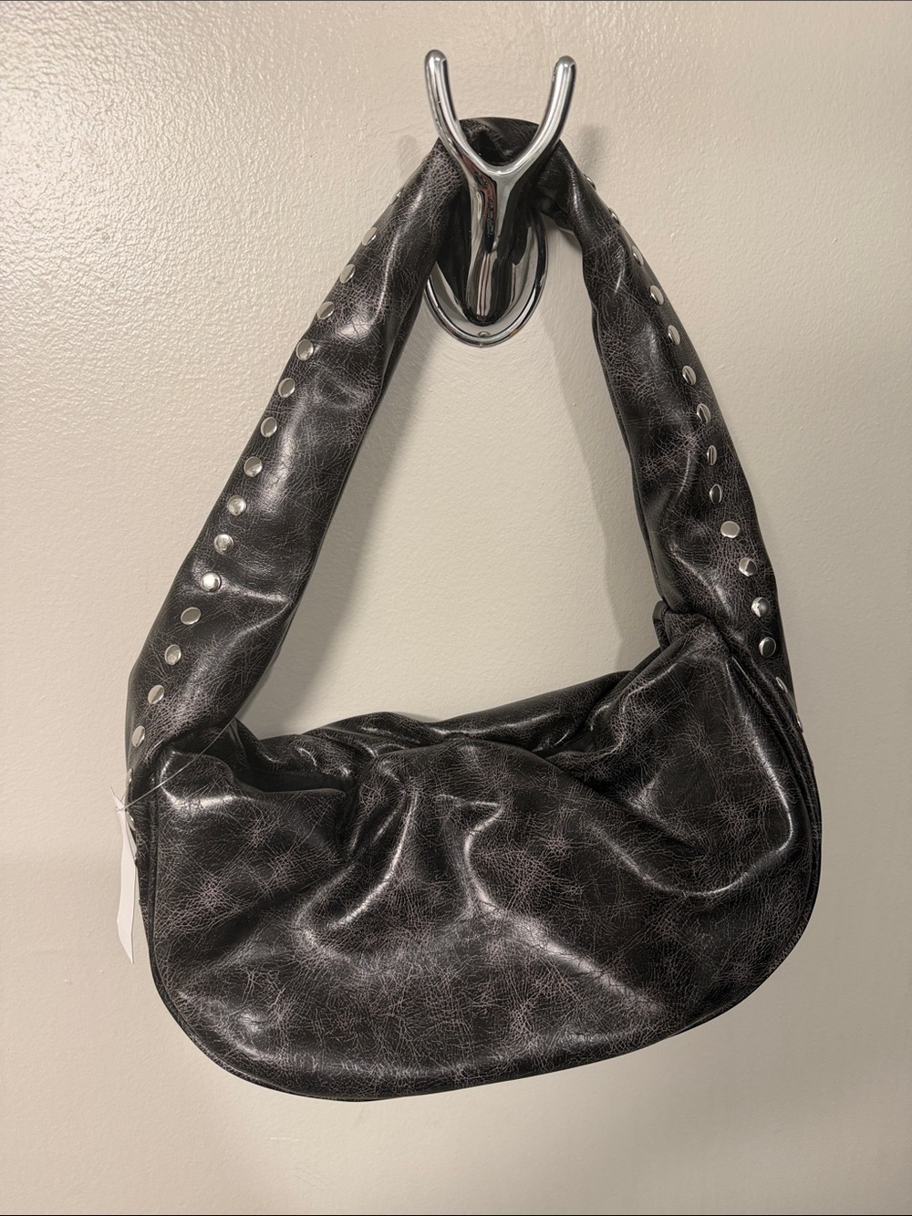 Topshop Black Studded Hobo Shoulder Bag
